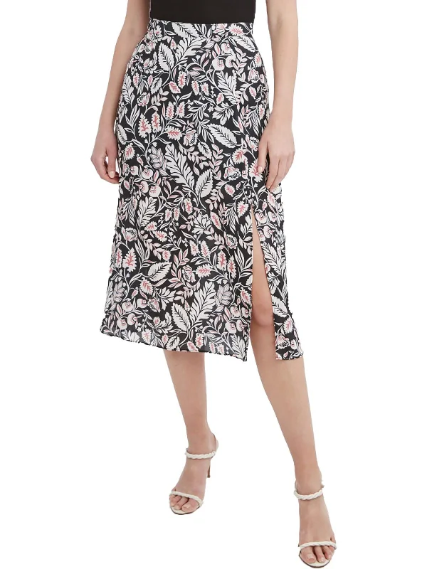 Womens Midi Floral Print A-Line Skirt